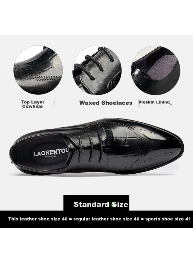 Laorentou Men's Crocodile Pattern Carved Leather Shoes Top Layer Cowhide Business Formal Shoes 522010219 Black 40 - Image 2