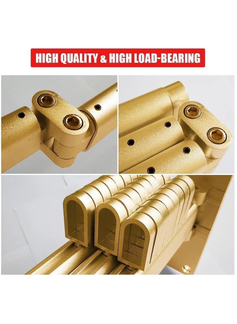 Clothes Drying Rack Wall Mounted for Space Saver, Foldable Laundry Rack Hangers with Windproof Ring Hooks Wfor Balcony, Mudroom, Bedroom 3-Pole, Gold-Large - Image 2