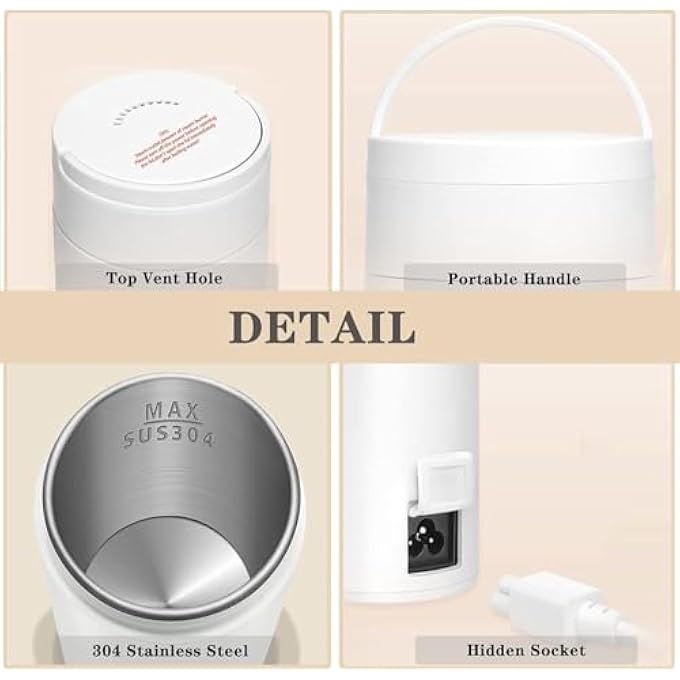 Khazna Travel Electric Kettle Small Portable Electric Kettle 500Ml Tea Kettle With 4 Variable Presets 304 Stainless Steel Travel Water Boiler Auto ShutOff  Boil Dry Protection Bpa Free White - Image 5