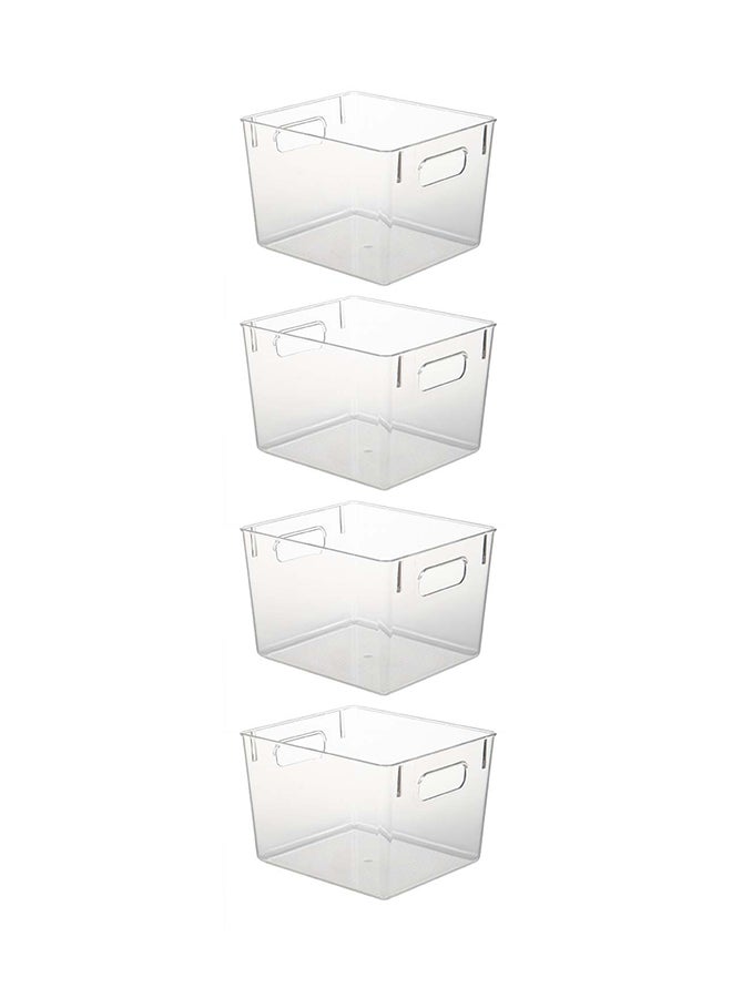 Noon East 4 Pieces Clear Square Storage Bins With Handles – Bpa-Free, Heavy-Duty 10Kg Capacity, Multi-Purpose Organizer For Pantry, Closet, Laundry Room, Kitchen, Bathroom,Under Sink Organization 21.8 X 19 X 15.3Cm - Image 1