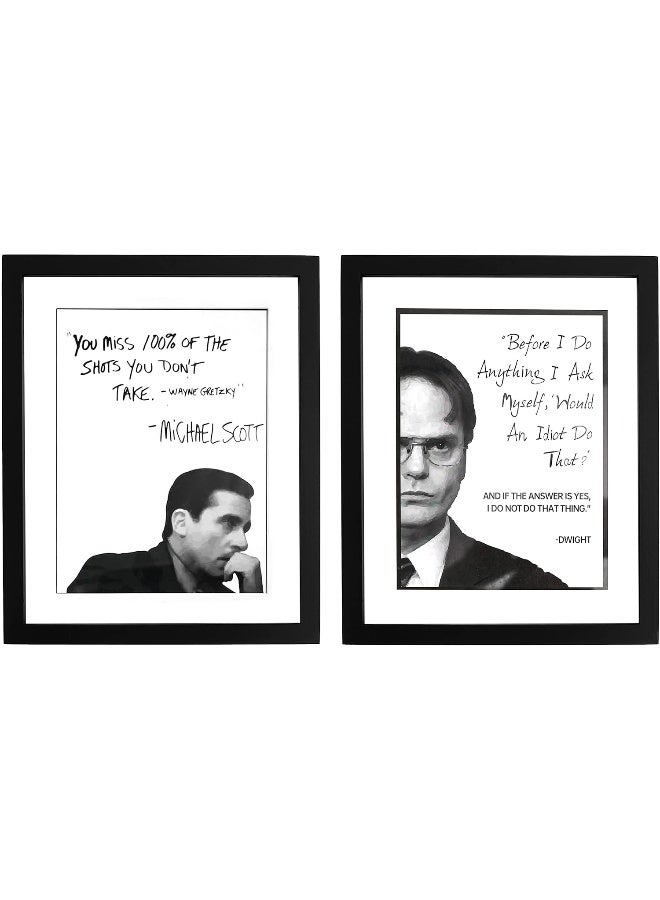 Home Trove Homazing The Office Michael Scott + Dwight Schrute Motivational Quote Frame Wall Art Decor 8X10 The Office Gift - You Miss 100% Of The Shots You Dont Take - The Office Merchandise  - Image 1