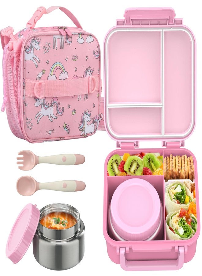 JOOPETALK Bento Lunch Box Set for Kids with 9oz Soup Thermo, Insulated Lunch Bag,Leak-proof BPA-free Lunch Food Container with 3-4 Conpartments for School Travel-Pink - Image 1