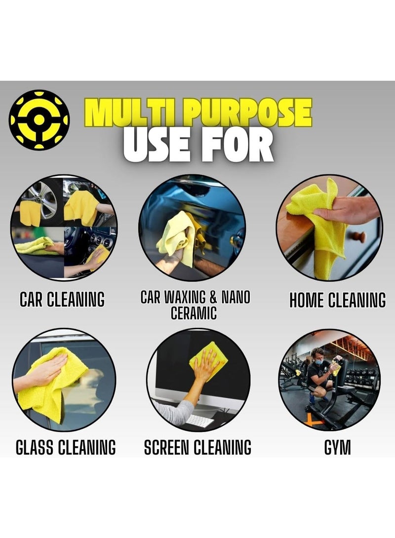 مناديل تنظيف مايكروفايبر فاخرة – عبوة 3 قطع، 40×40 سم، فائقة النعومة وامتصاص عالي، خالية من الوبر والبقع، قابلة لإعادة الاستخدام والغسيل، لتنظيف السيارات، المنزل، الزجاج، المطبخ، الصالة الرياضية، التلميع، وتلميع الأسطح الحساسة – أصفر - Image 2