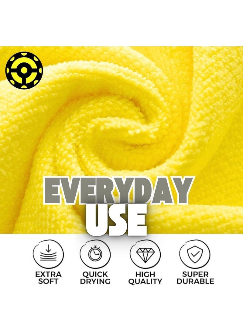 مناديل تنظيف مايكروفايبر فاخرة – عبوة 3 قطع، 40×40 سم، فائقة النعومة وامتصاص عالي، خالية من الوبر والبقع، قابلة لإعادة الاستخدام والغسيل، لتنظيف السيارات، المنزل، الزجاج، المطبخ، الصالة الرياضية، التلميع، وتلميع الأسطح الحساسة – أصفر - Image 4