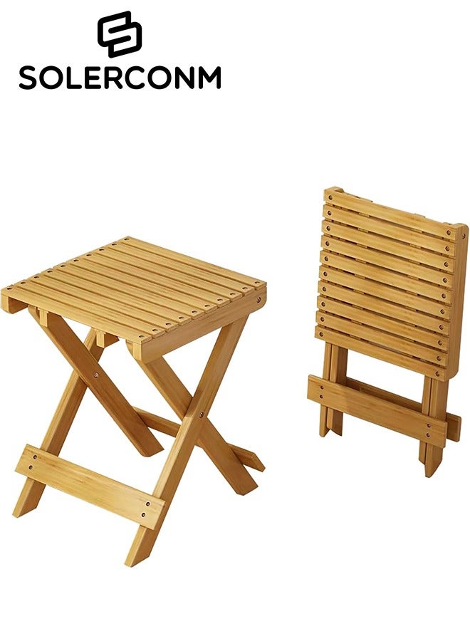 Solerconm Foldable Chair Step Stool – Compact Folding Camping Stool for Indoor & Outdoor Use, Lightweight and Portable, Wood Grain Color, 28×28×40cm  - Image 1