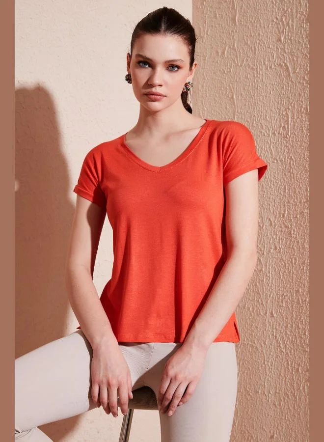 Lela Lela V-Neck Relaxed Cut Slit Blouse Women's BLOUSE 5862000