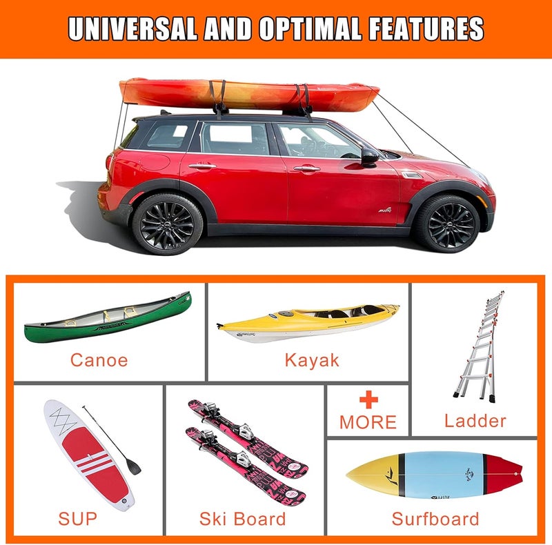 MeeFar Universal Car Soft Roof Rack Pads Luggage Carrier System for Kayak Surfboard SUP Canoe Include 2 Heavy Duty Tie Down Straps, 4 Tie Down Rope, 4 Quick Loop Strap and Storage Bag - Image 3