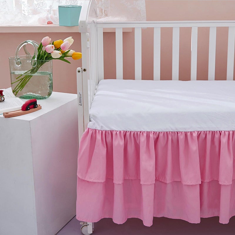 JSD Pink Crib Bed Skirt 14 in Deep Drop Dust Ruffle Double Layer Microfiber Nursery Bedding Skirt for Baby Girls - Image 3