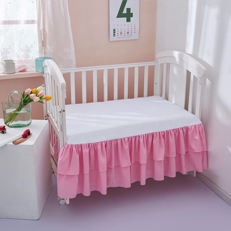 JSD Pink Crib Bed Skirt 14 in Deep Drop Dust Ruffle Double Layer Microfiber Nursery Bedding Skirt for Baby Girls - Image 1