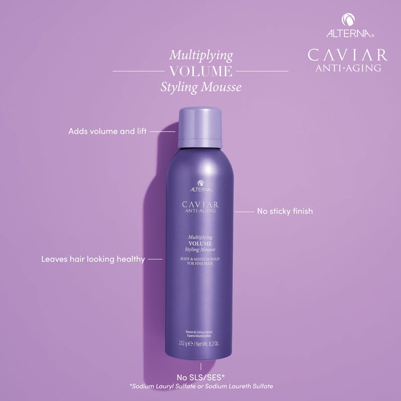 Alterna Haircare CAVIAR Anti-Aging Multiplying Volume Styling Mousse, 8.2 Fl Oz | For Fine, Thin Hair | Medium Hold | Create Instant Volume and Thickness | Sulfate Free - Image 2