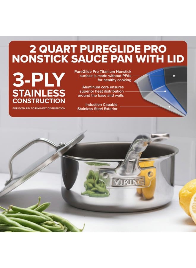 Viking PureGlide Pro 3-Ply Nonstick 2 Quart Sauce Pan with Lid, Titanium Interior, Oven and Broiler Safe, Induction Ready - Image 2
