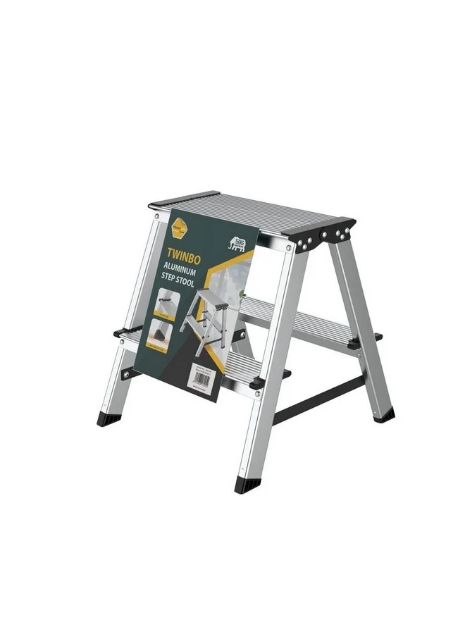 HoneyBee Twinbo Aluminium Foldable Step Stool Silver and Black 38 x 41.5 x 32.5 cm WK4285-2