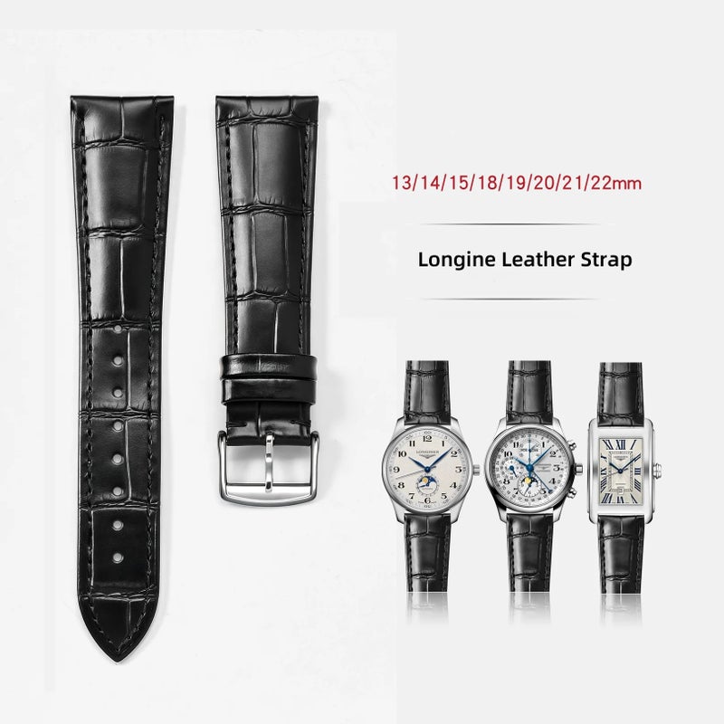Bluejw Logo Surface Bamboo Pattern Leather Strap for Longines – Replace 14mm 15mm 20mm Full Grain Cowhide Watch Band - Image 1