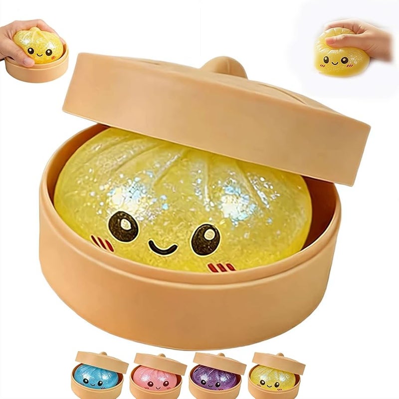 QITAI Yellow Glitter Dumpling Squishy Toy Stress Relief Sensory Squeeze Decompression Dough - Image 1
