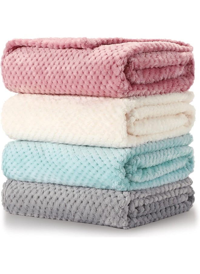 Reginary Reginary 4 Pack Baby Fuzzy Blanket 30 x 40 Fluffy Waffle Flannel Fleece Baby Blanket for Newborn Infant Baby Receiving Blanket for Crib Stroller Travel Decorative  - Image 1