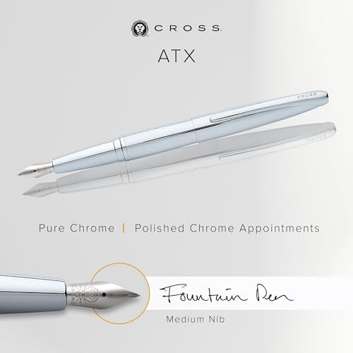 Cross ATX Refillable Fountain Presented in a Luxury Gift Box - Medium Point, Black Ink, Pure Chrome - Image 2
