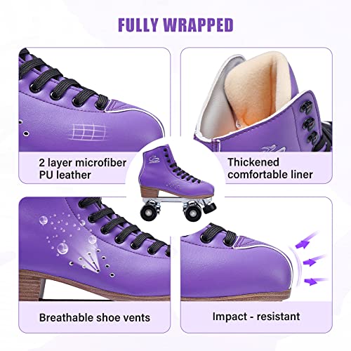 PAPAISON Roller Skates for Women and Girls, Deluxe 2 Layer Microfiber Leather Double Row-Classic Roller Skates for Men, Professional Outdoor Indoor Quad-Skates for Kids & Adults - Image 5