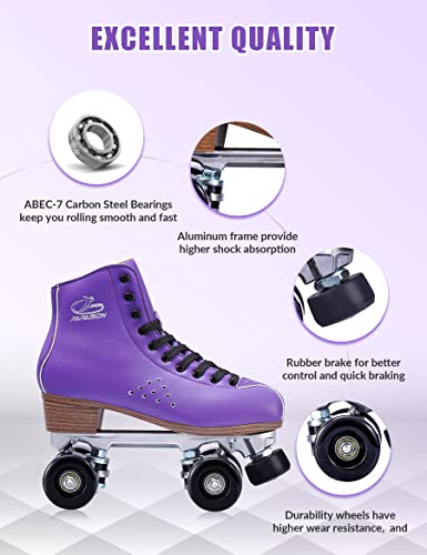 PAPAISON Roller Skates for Women and Girls, Deluxe 2 Layer Microfiber Leather Double Row-Classic Roller Skates for Men, Professional Outdoor Indoor Quad-Skates for Kids & Adults - Image 3