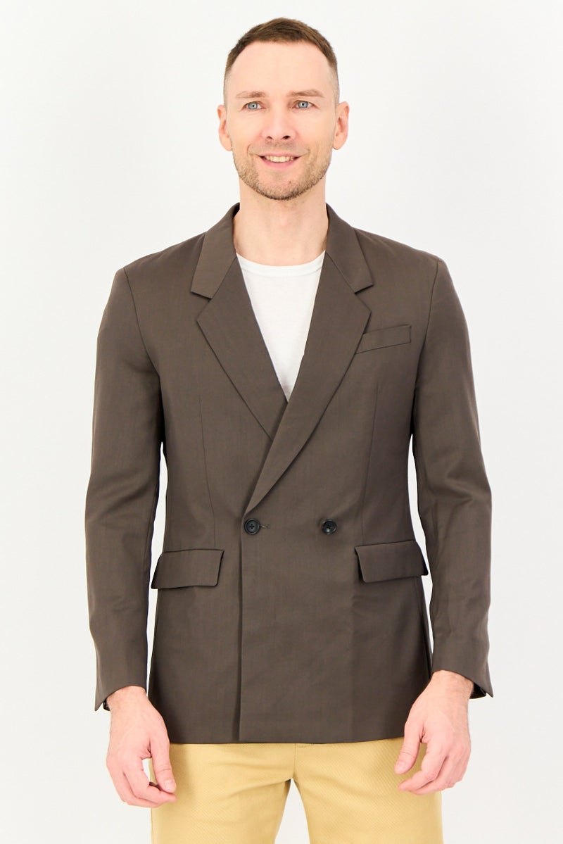 SELECTED Men Regular Fit Solid Formal Blazer, Brown - Image 1