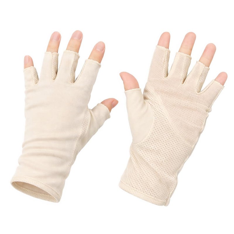 JURUAA Mens Sunblock Fingerless Gloves Summer UV Protection Driving Cotton Gloves Beige 4 - Image 3