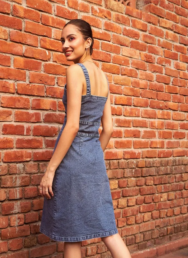 ساسافراس Blue Cut-Out Denim Sheath Dress for Women