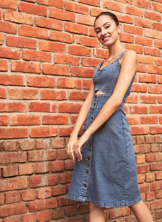 ساسافراس Blue Cut-Out Denim Sheath Dress for Women