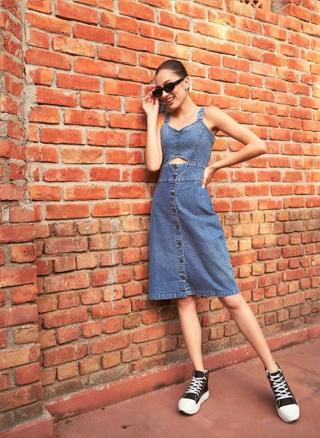 ساسافراس Blue Cut-Out Denim Sheath Dress for Women