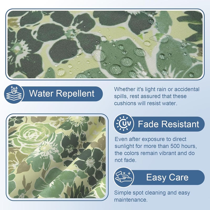 LVTXIII Patio Chair Cushions 19"x19"x3", Water-Repellent Outdoor Seat Cushions for Patio Furniture, Square Chair Pads with Ties for Home Garden Decoration, Set of 2, Green Rose - Image 5