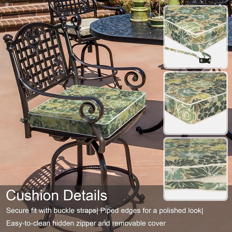 LVTXIII Patio Chair Cushions 19"x19"x3", Water-Repellent Outdoor Seat Cushions for Patio Furniture, Square Chair Pads with Ties for Home Garden Decoration, Set of 2, Green Rose - Image 4