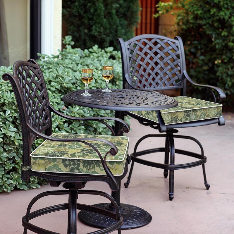 LVTXIII Patio Chair Cushions 19"x19"x3", Water-Repellent Outdoor Seat Cushions for Patio Furniture, Square Chair Pads with Ties for Home Garden Decoration, Set of 2, Green Rose - Image 2
