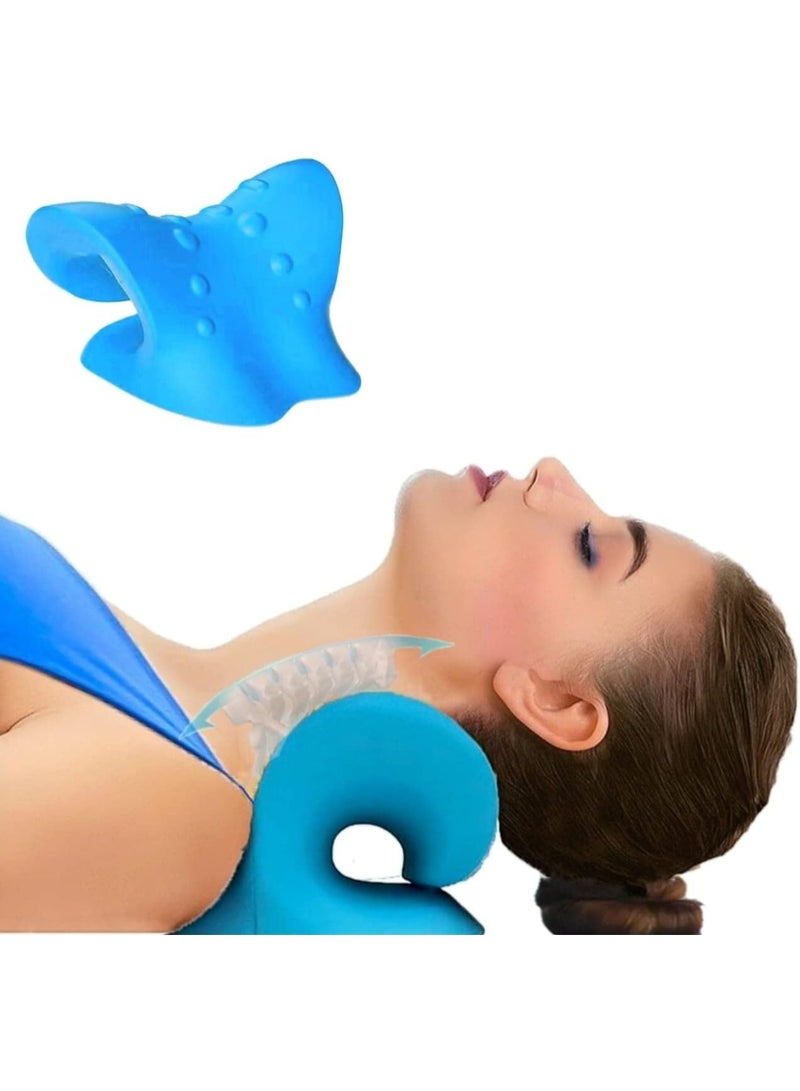 جهاز استرخاء الرقبة والكتف لتخفيف آلام مفصل الفك الصدغي، وجهاز شد عنقي لمحاذاة العمود الفقري، ووسادة تقويم العمود الفقري لتمديد الرقبة لتخفيف آلام الرقبة (أزرق) - Image 1
