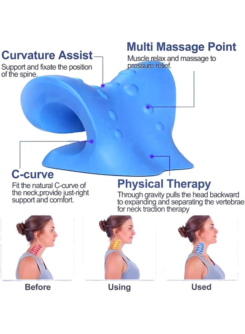 جهاز استرخاء الرقبة والكتف لتخفيف آلام مفصل الفك الصدغي، وجهاز شد عنقي لمحاذاة العمود الفقري، ووسادة تقويم العمود الفقري لتمديد الرقبة لتخفيف آلام الرقبة (أزرق) - Image 2