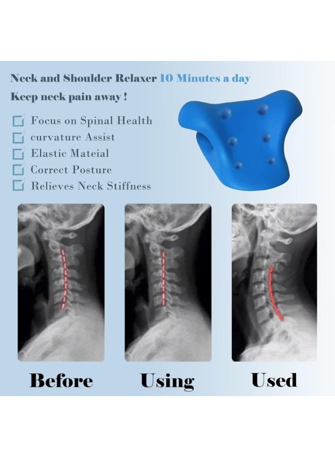 جهاز استرخاء الرقبة والكتف لتخفيف آلام مفصل الفك الصدغي، وجهاز شد عنقي لمحاذاة العمود الفقري، ووسادة تقويم العمود الفقري لتمديد الرقبة لتخفيف آلام الرقبة (أزرق) - Image 4