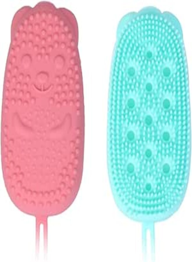 Deep Cleaning Double Sided Silicone Body Scrubber 2 Bath Brush Shower Loofah with Wood Pulp Cotton