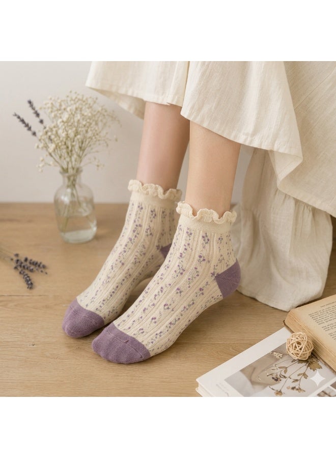 🧦 Women's Textured Ribbed Crew Socks – 5 Pairs | Neutral Color Set | Soft, Cozy & Breathable Everyday Cotton Socks - Image 4