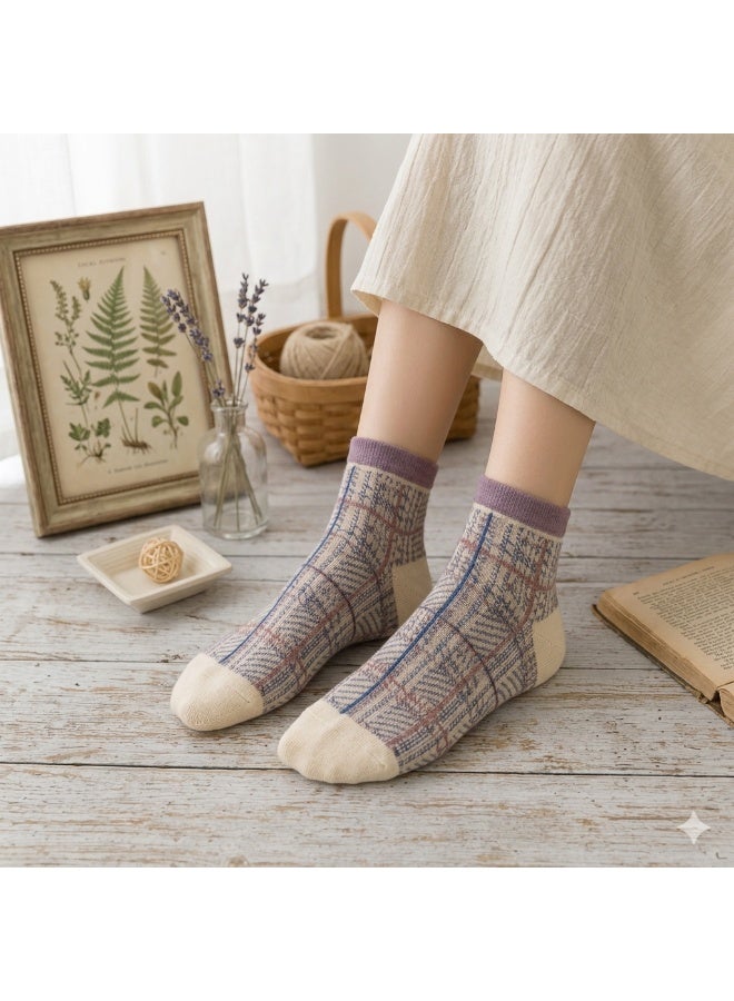 🧦 Women's Textured Ribbed Crew Socks – 5 Pairs | Neutral Color Set | Soft, Cozy & Breathable Everyday Cotton Socks - Image 5