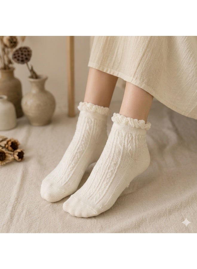 🧦 Women's Textured Ribbed Crew Socks – 5 Pairs | Neutral Color Set | Soft, Cozy & Breathable Everyday Cotton Socks - Image 3