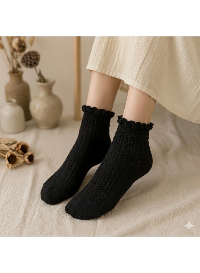 🧦 Women's Textured Ribbed Crew Socks – 5 Pairs | Neutral Color Set | Soft, Cozy & Breathable Everyday Cotton Socks - Image 2
