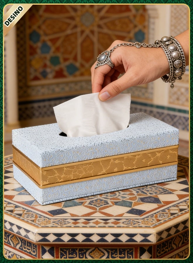 قف علبة مناديل جلد PU فاخرة تصميم أنيق باللون الأبيض مع الذهبي للاستخدام في المنزل والمكتب وغرفة النوم والسيارة مقاومة للماء مقاس 24×12×8.5 سم - Image 5