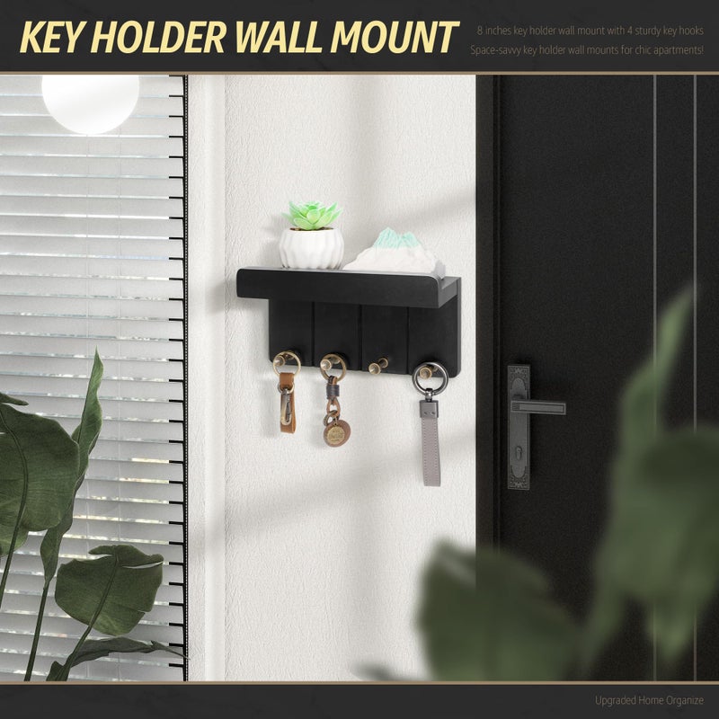 Rebee Vision Small Key Holder Wall Mount - Decorative 8 inch Key and Mail Holder for Wall with Shelf and 4 Sturdy Hooks for Aesthetic Room Decor - Perfect Aesthetic Stuff in House Decor (Modern Black) - Image 2