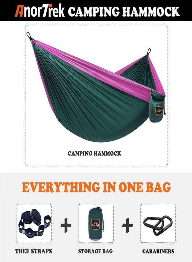 AnorTrek Camping Hammock, Super Lightweight Portable Parachute Hammock with Two Tree Straps Single or Double Nylon Travel Tree Hammocks Dark Green & Fuchsia - Image 4