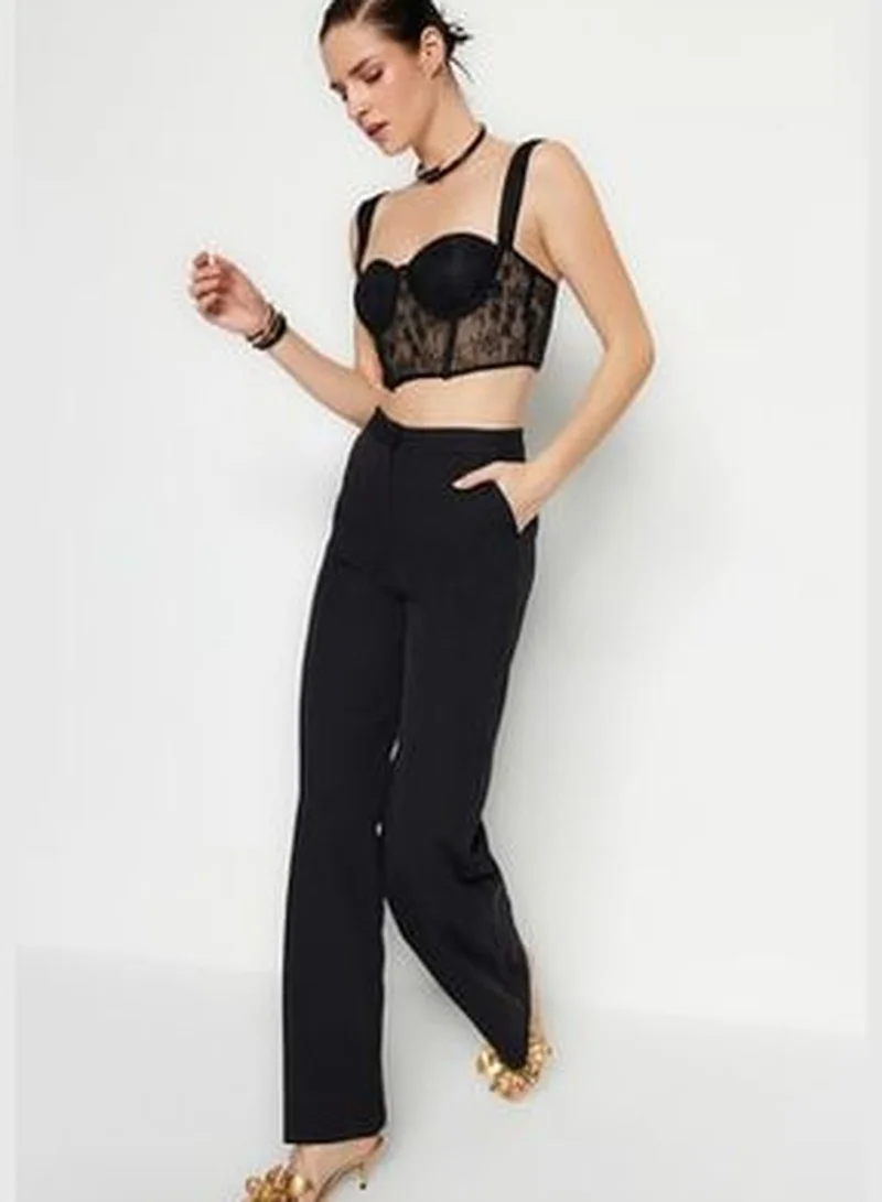 trendyol Black Weave Tube Leg Trousers TPRAW22PL0402