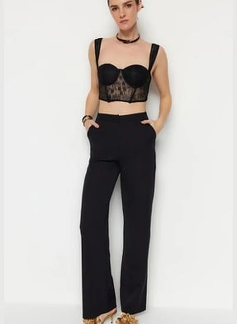 trendyol Black Weave Tube Leg Trousers TPRAW22PL0402