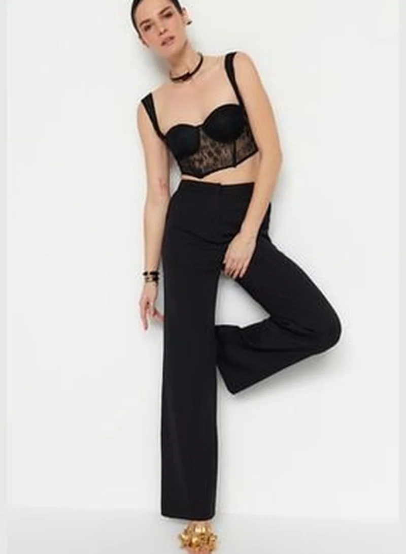 trendyol Black Weave Tube Leg Trousers TPRAW22PL0402