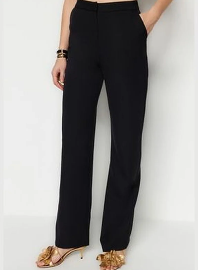 trendyol Black Weave Tube Leg Trousers TPRAW22PL0402