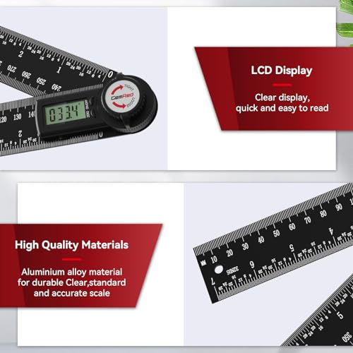 GemRed جيم ريد 82305 مقياس زوايا رقمي من الألمنيوم مع بروتراكتور - Image 3