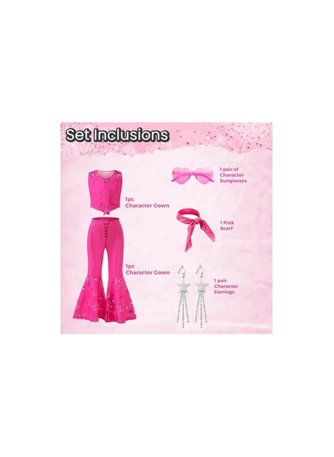Home Smart Home Smart Cowgirl Costume for Girls Pink Western Cowgirl Suit Princess Costume with Pant Top Bow Tie and Glasses Ideal Gift for Birthday  - Image 3