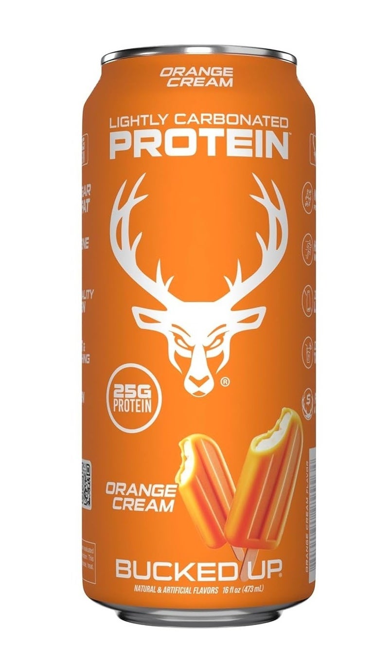 Bucked Up Lightly Carbonated Protein Soda | 25g Whey Isolate - Zero Sugar, Low Calorie, Caffeine Free, Clean Drink | Sparkling Protein Soda - 16 oz Can (Orange Cream) - Image 1