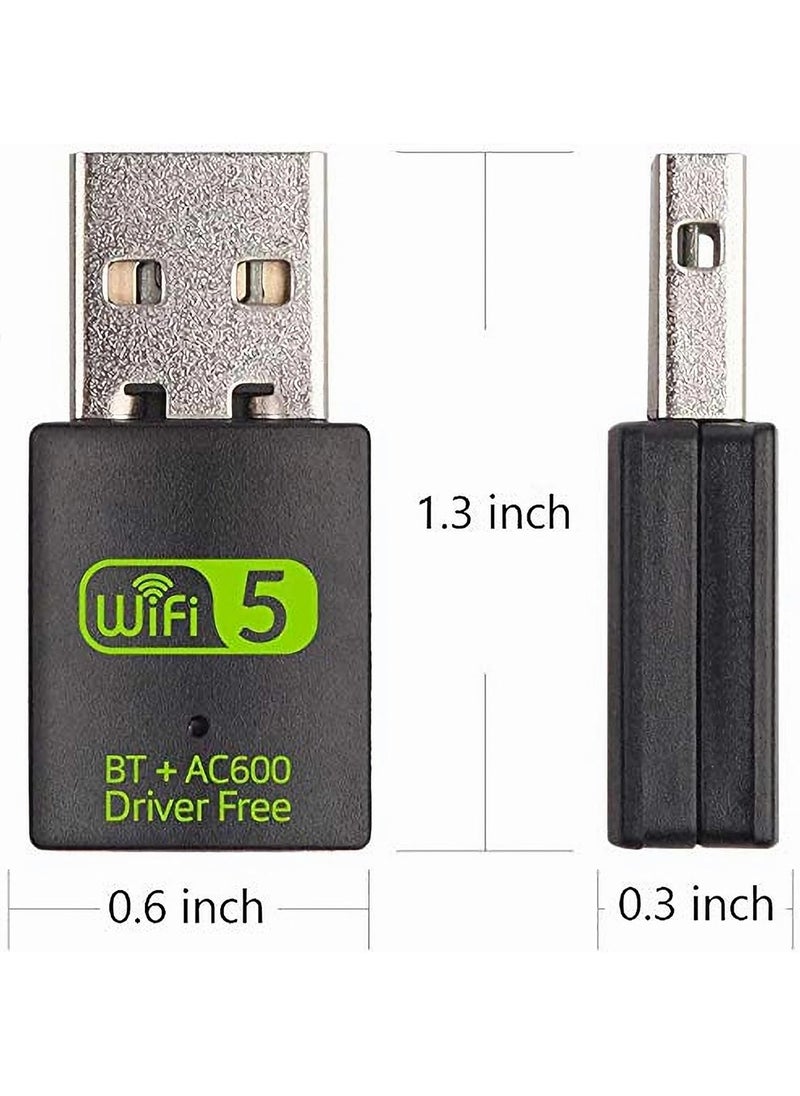 USB WiFi Bluetooth Adapter, 600Mbps Dual Band 2.4/5Ghz Wireless Network External Receiver, Mini WiFi Dongle for PC/Laptop/Desktop