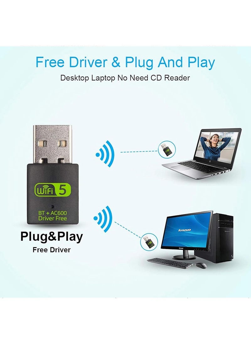 USB WiFi Bluetooth Adapter, 600Mbps Dual Band 2.4/5Ghz Wireless Network External Receiver, Mini WiFi Dongle for PC/Laptop/Desktop